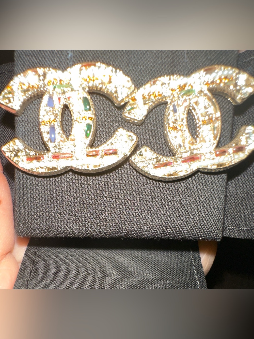 CHANEL Gold Double C Crystal Logo Belt Buckle with Multicolor Stones